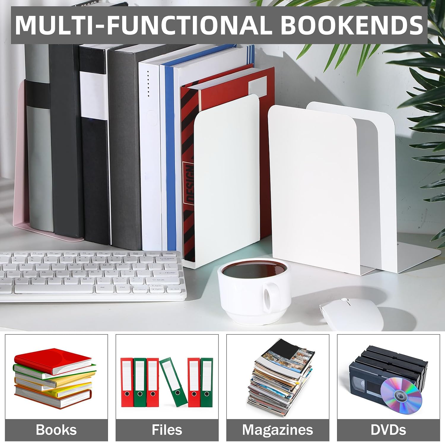6 Pairs Metal Bookends Book Stopper / White