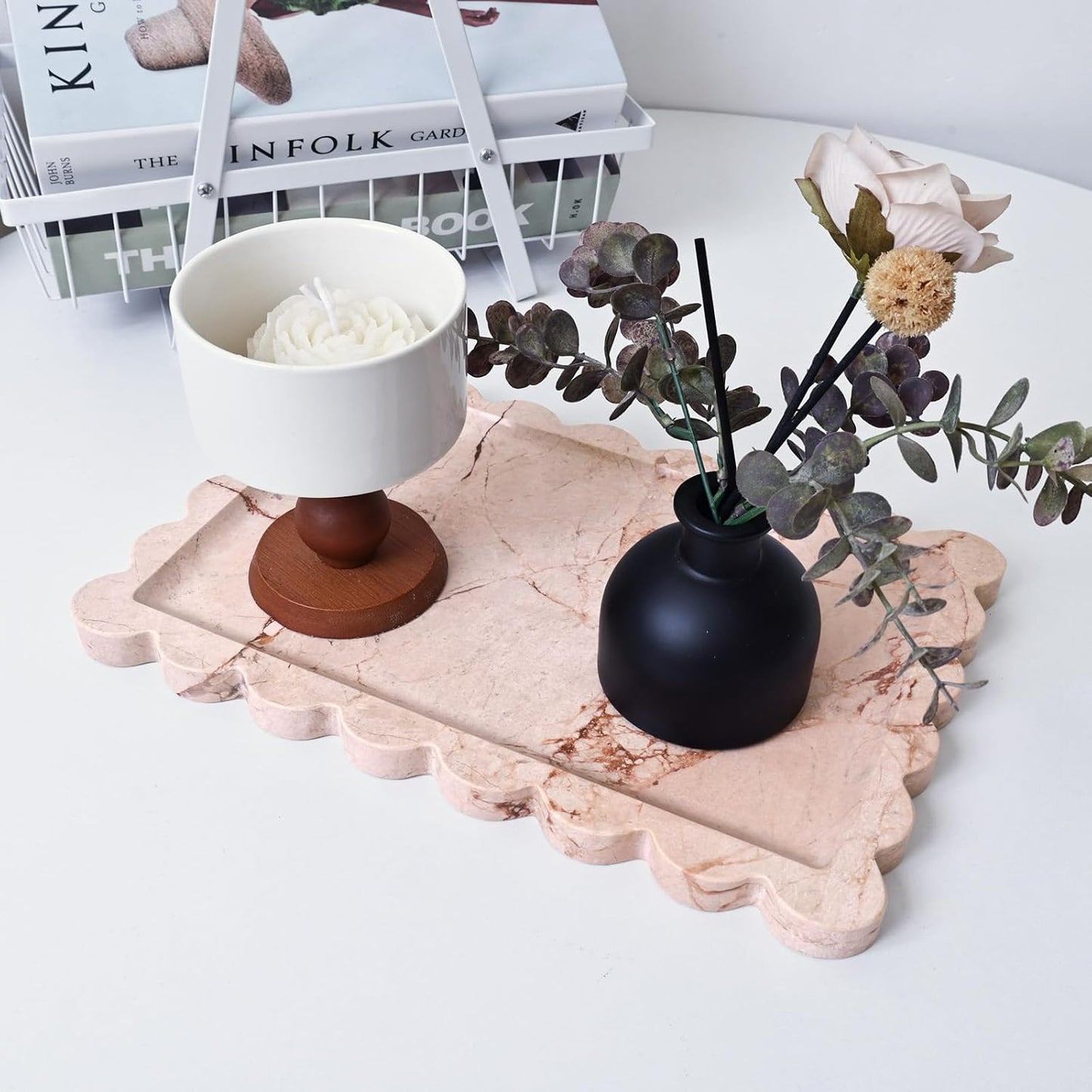 Natural Marble Vanity Tray / Scalloped Pink