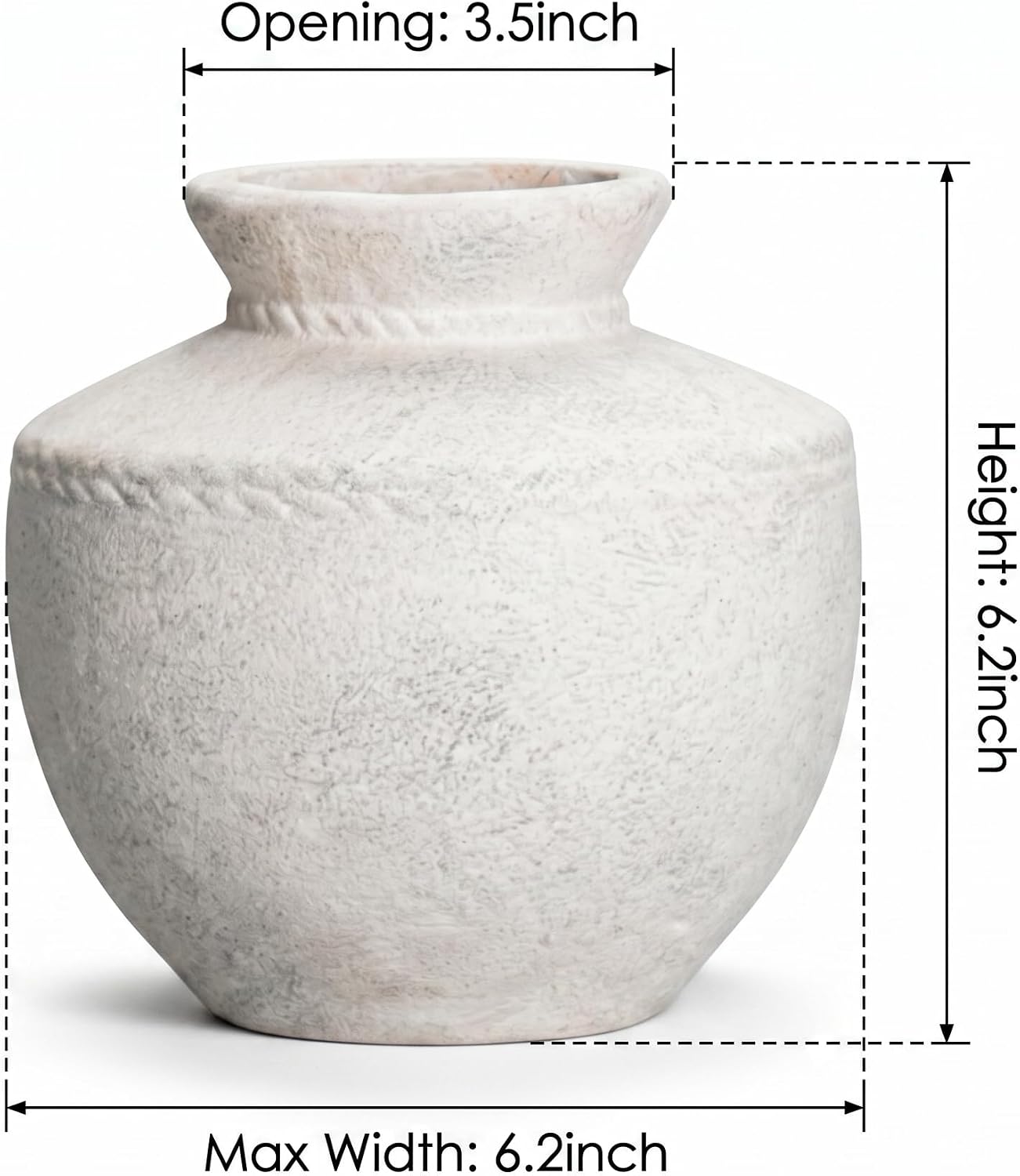 Rustic Farmhouse Vase Small White Ceramic Flower Vases / Rustic White / 6 Inch