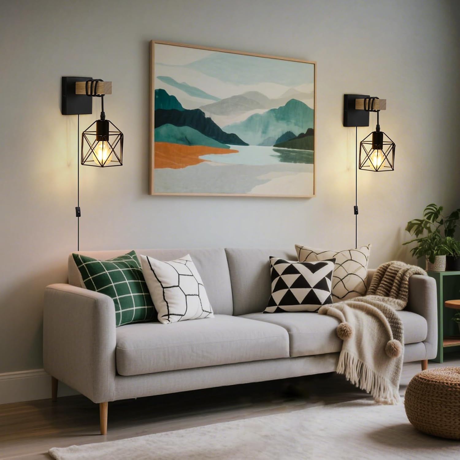 Lightess Farmhouse Plug in Wall Sconces Lamps for Bedroom Set of 2 | Easy Plug In Installation Without Wiring Work