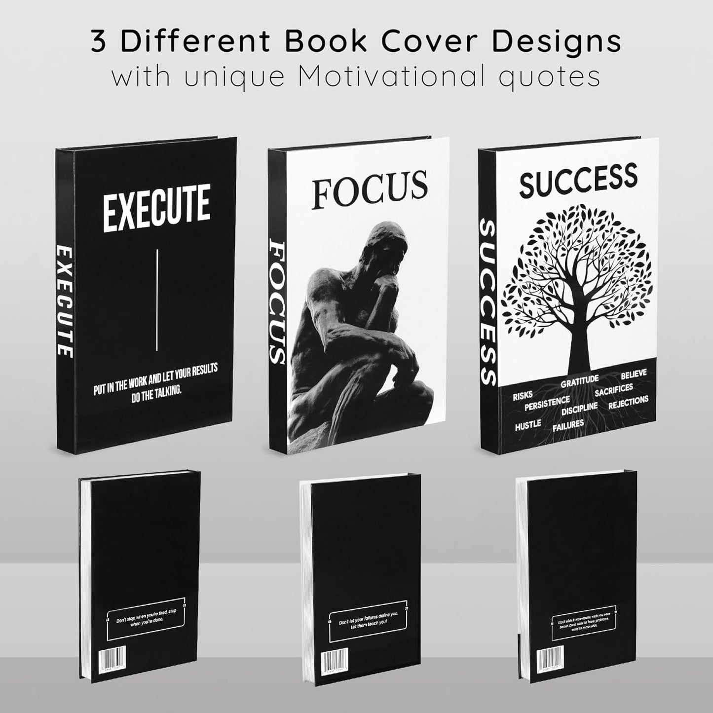 Motivational Desk Décor Decorative Books for Modern Home Office Decor Shelf / Black / Set of 3