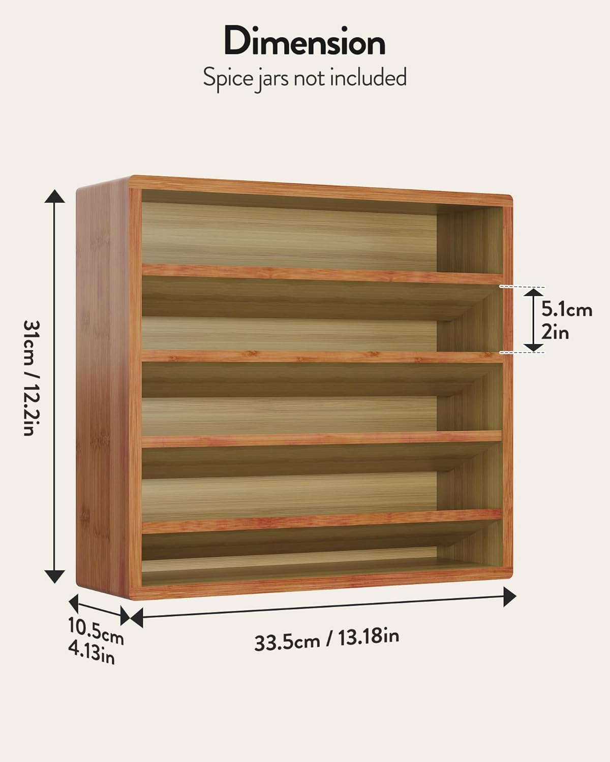 Orimade 4 Tier Spice Rack Organizer for Cabinet, Freestanding Bamboo Seasoning Rack for Countertop, Cupboard, Pantry