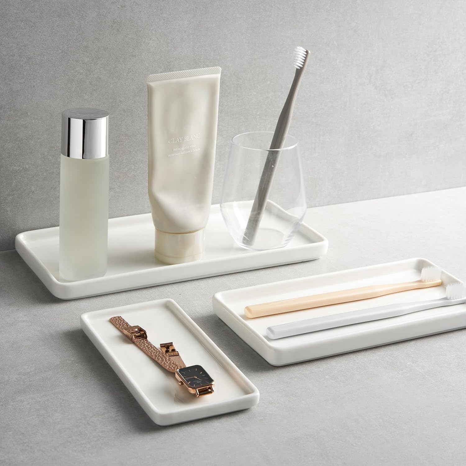 Ceramic Vanity Trays / White / S - 6.3 / Set of 2