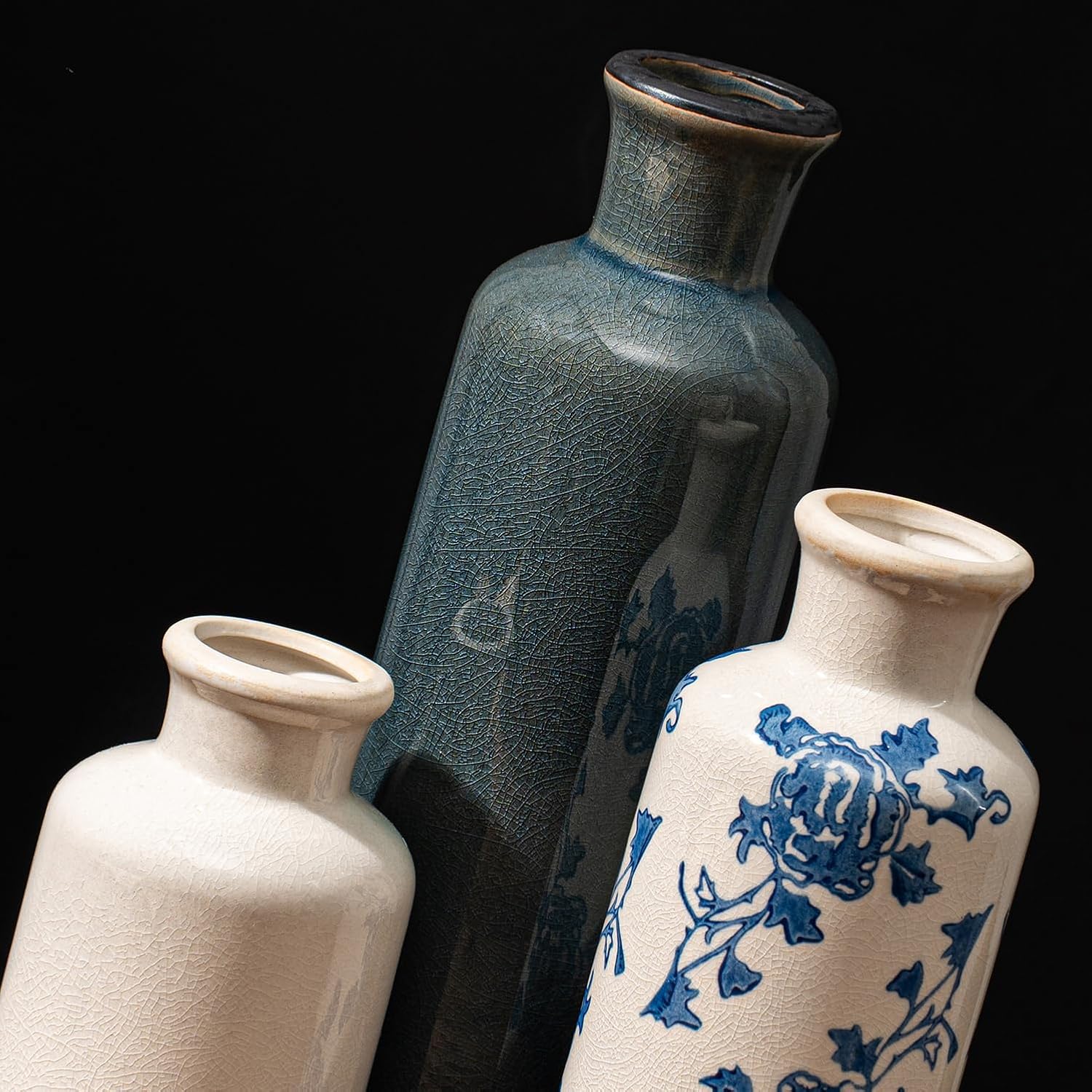 Rustic Farmhouse Vase / 102-blue and White / Set of 3