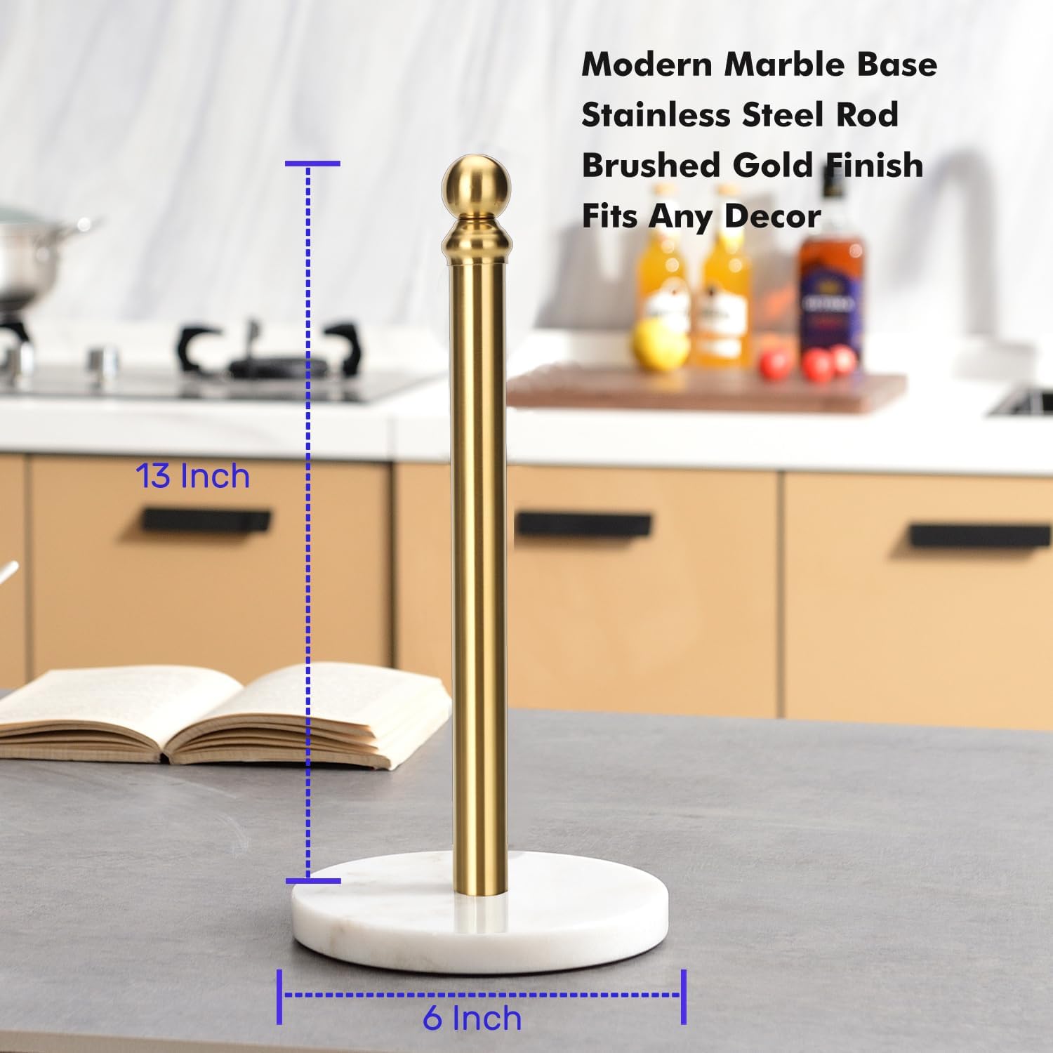 Exilon Gold Paper Towel Holder Countertop, Standing Paper Towel Roll Holder for Kitchen Bathroom, with Weighted Base
