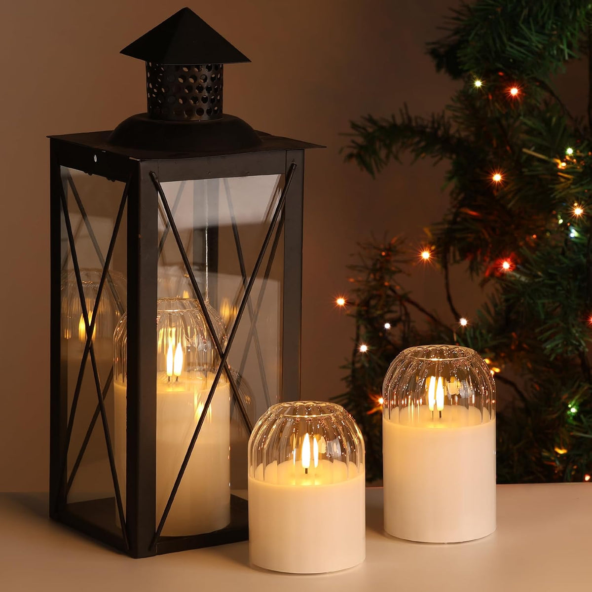 Clear Glass Flameless Pillar Candles with Remote Timer Set of 3 | Flickering LED Candles, Home Shelf Table Accent