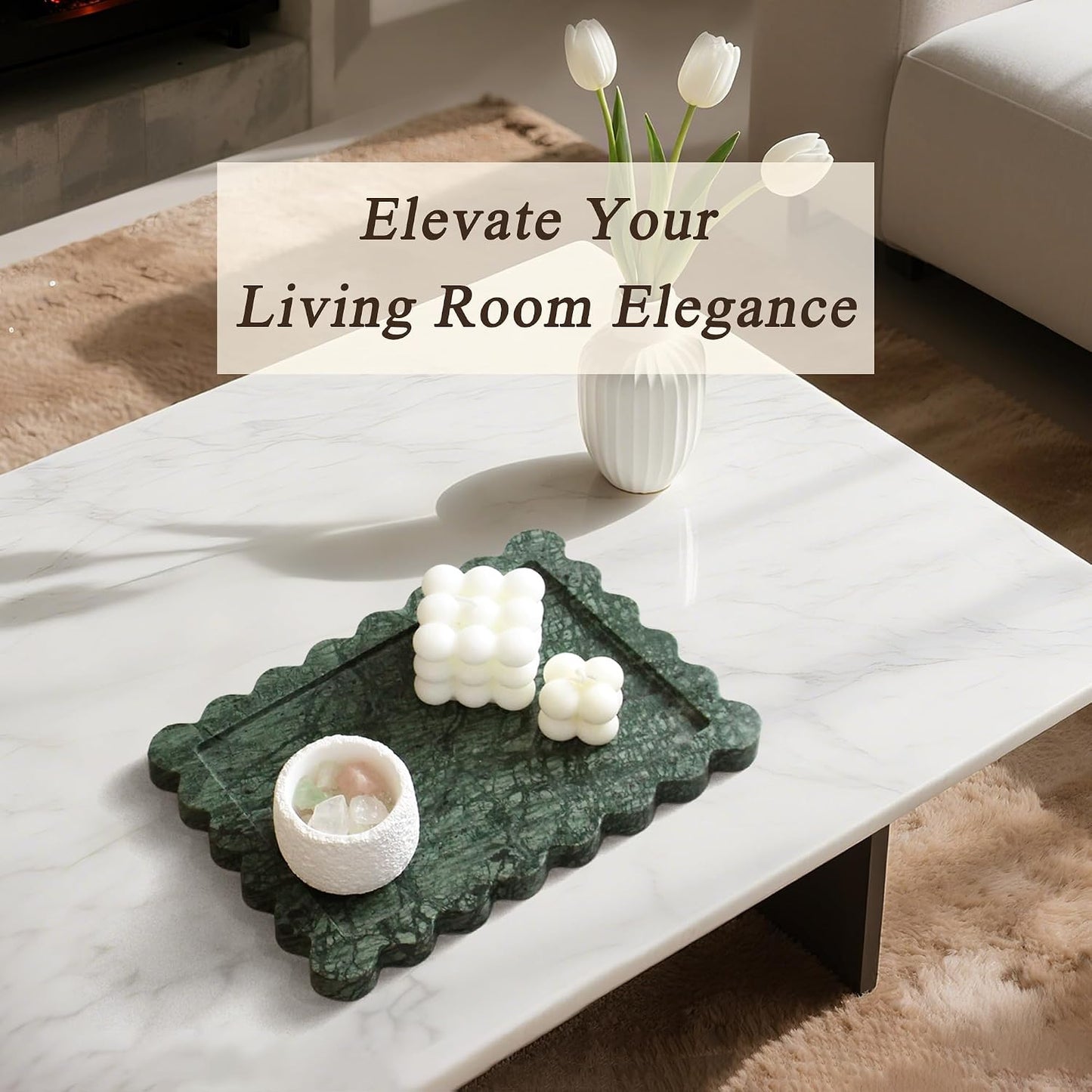 Scalloped Vanity Decorative Tray / Green