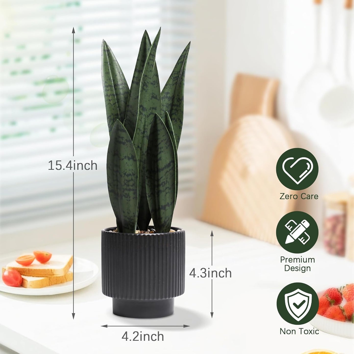 Ceramic Pot Desk Small Fake Plant / Black