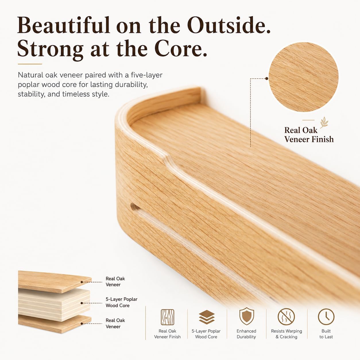 5 Hidden Hooks Minimalis Key Hanger Rack Wood Modern Hollow Key Hook Mail Organizer Tray / Oak-a