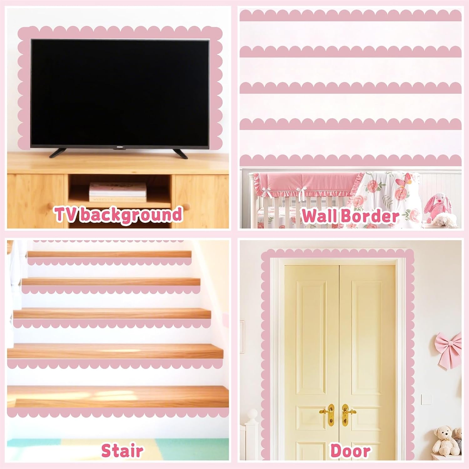 Scallop Border Wall Decals Semi Circle Wall Stickers Geometric Pattern Decal Scalloped / Pink