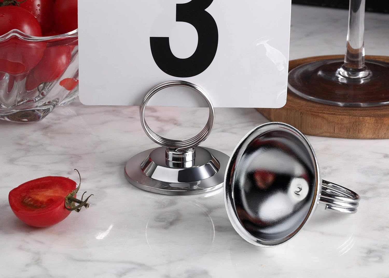 New Star Foodservice Ring-Clip Table Number Holder / Place Card Stand, 1.5 Inch, Silver, Metal, Set of 12