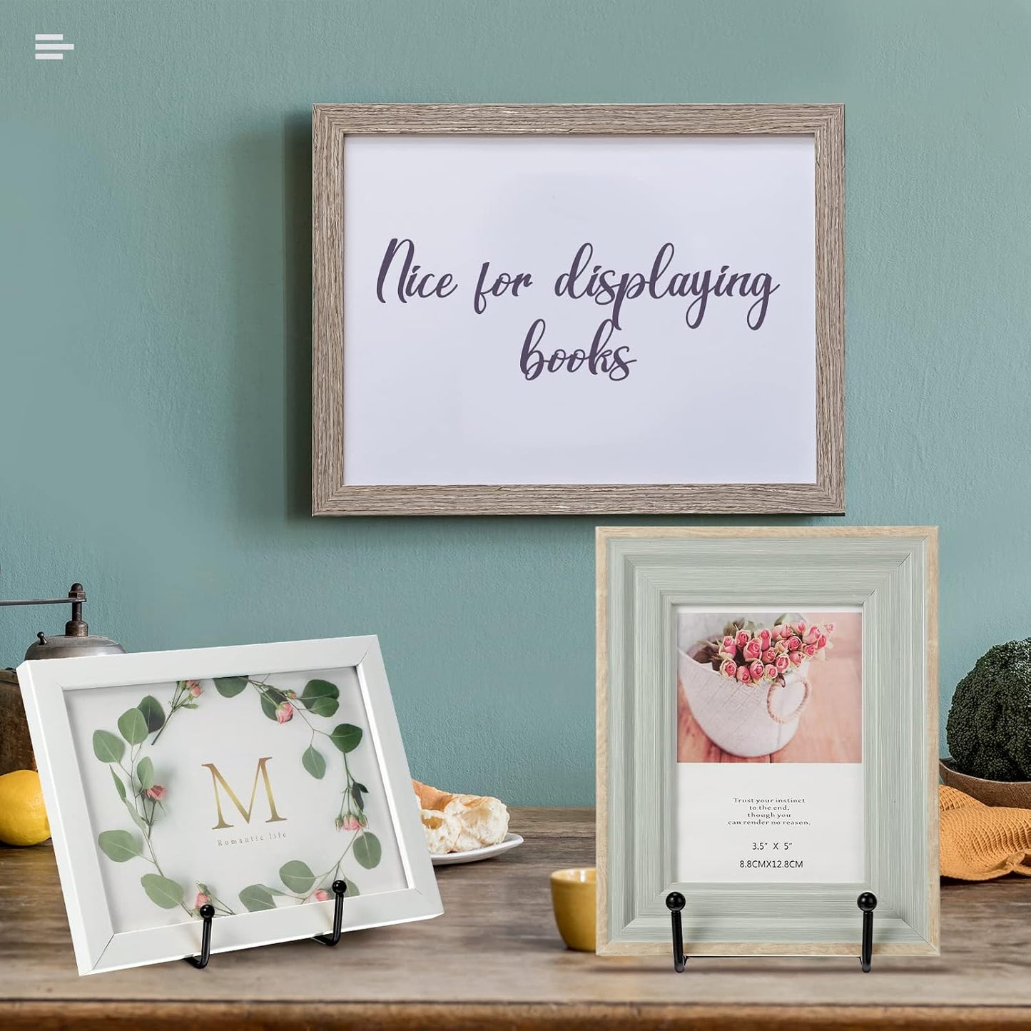 Book Stands for Display Metal Picture Frame Stand Book Plate Picture / 6 Inch / Black / Set of 12
