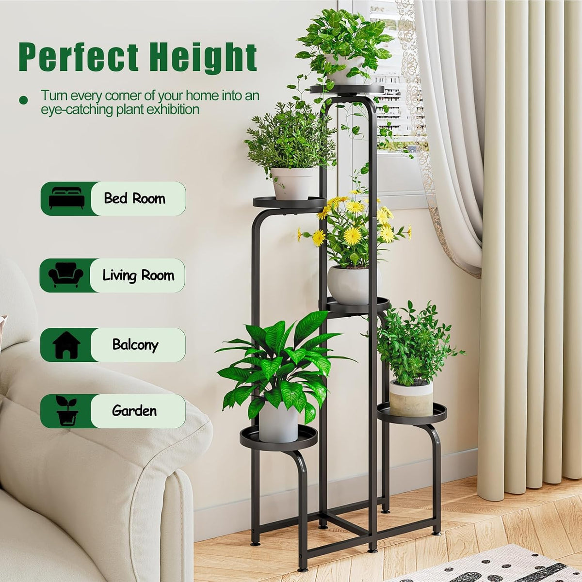 INGIORDAR Plant Stand Indoor Outdoor Corner Tall Plant Shelf 5 Tier Metal | Space-saving Tiered Design Displays
