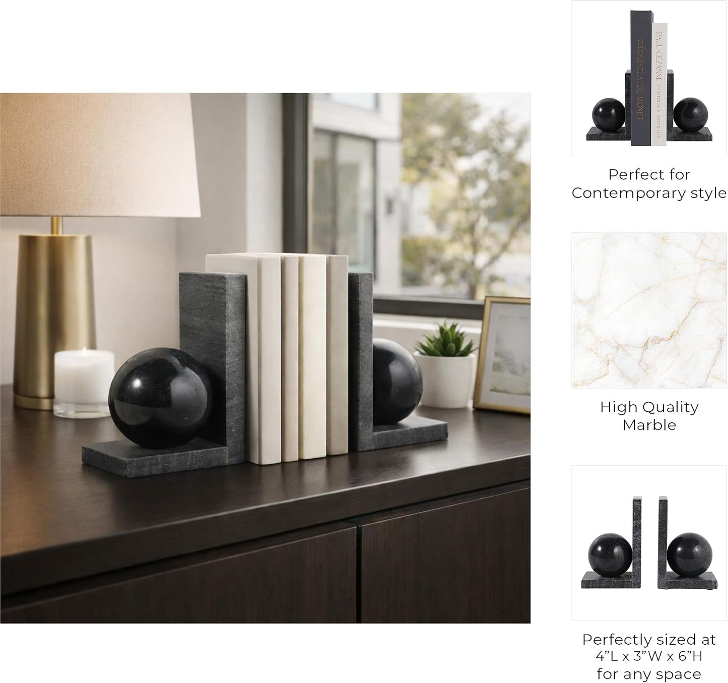 Modern Marble Bookends / Black