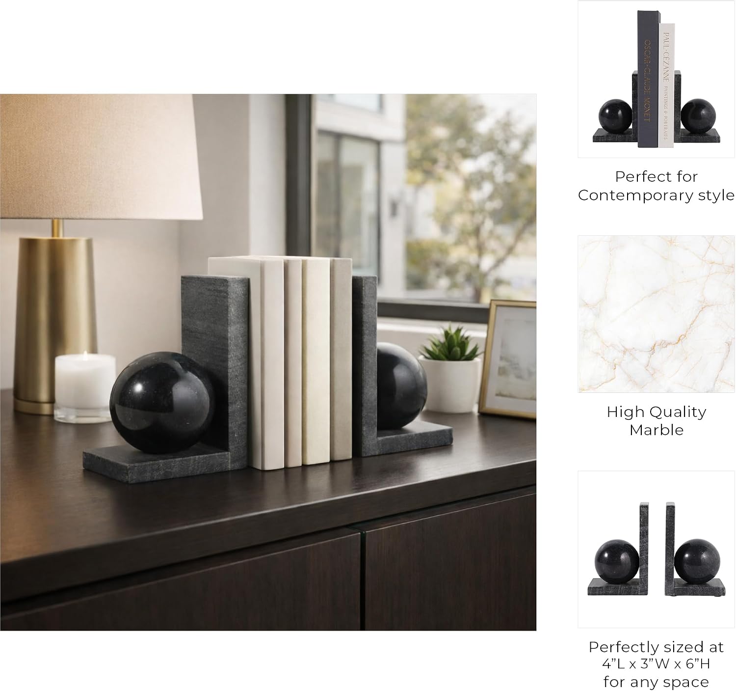Modern Marble Bookends / Black