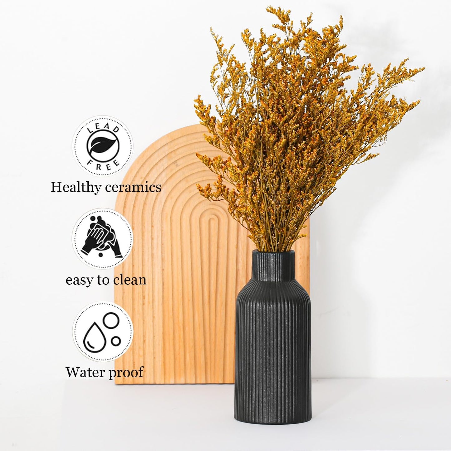 Bohemian Ceramic Vase / Black / 7in