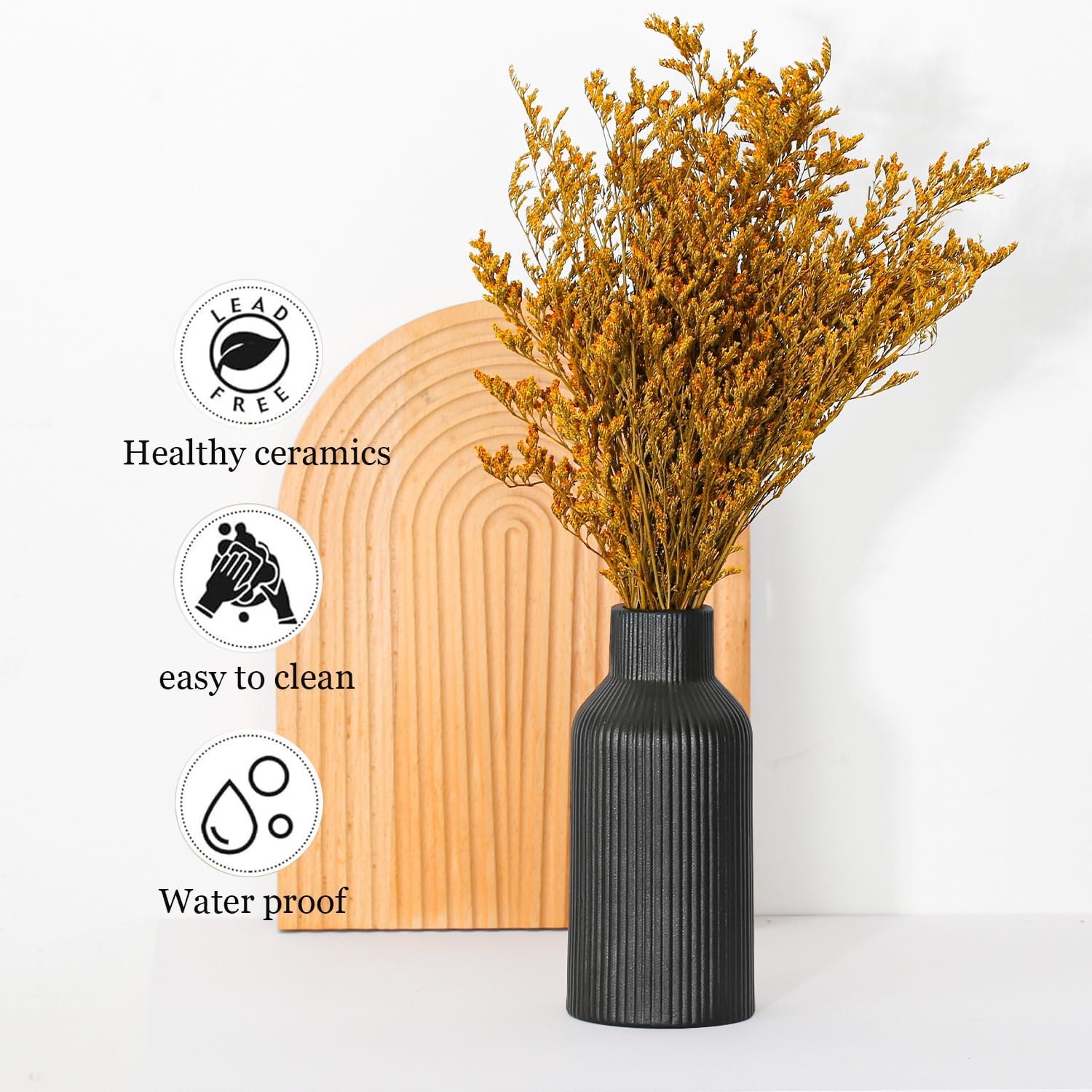 Bohemian Ceramic Vase / Black / 7in