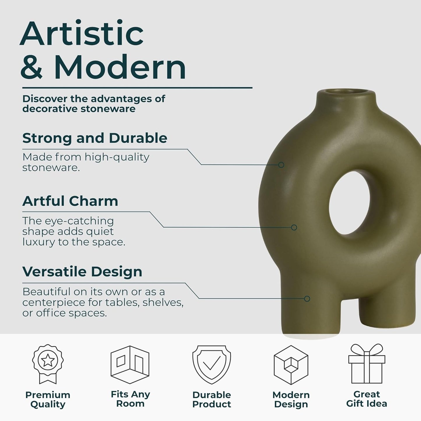 Modern Geometric Ceramic Vase / 7.0" H / Green