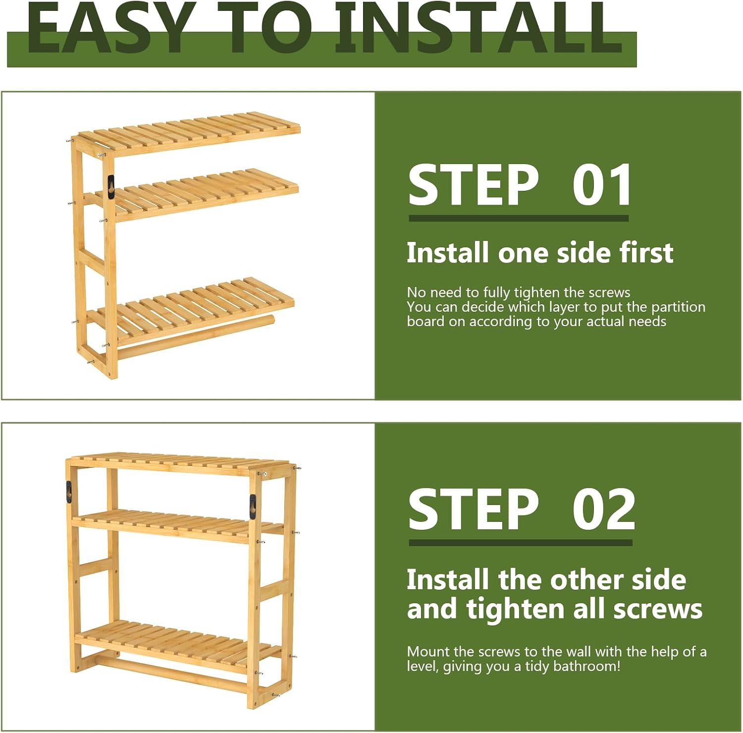 Galood Over The Toilet Storage Bathroom Shelves Wall Mounted 3 Tier Yellow | Space Saver Corner Shelf Organizer Bamboo