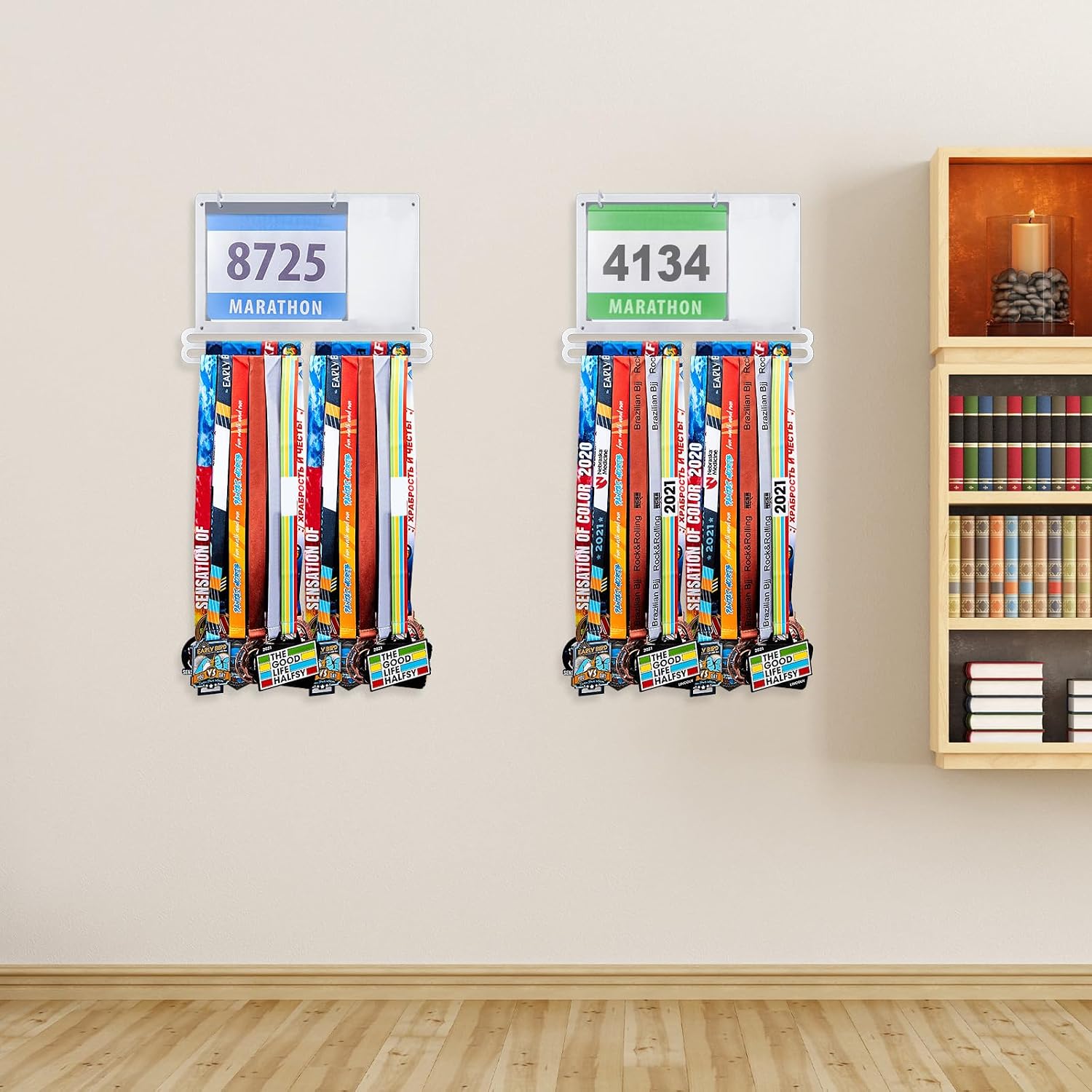 Race Medal and Bib Display Medal Hanger Running Bib Holder Wall Mounted Hanging Rack Stands Gifts for Runners
