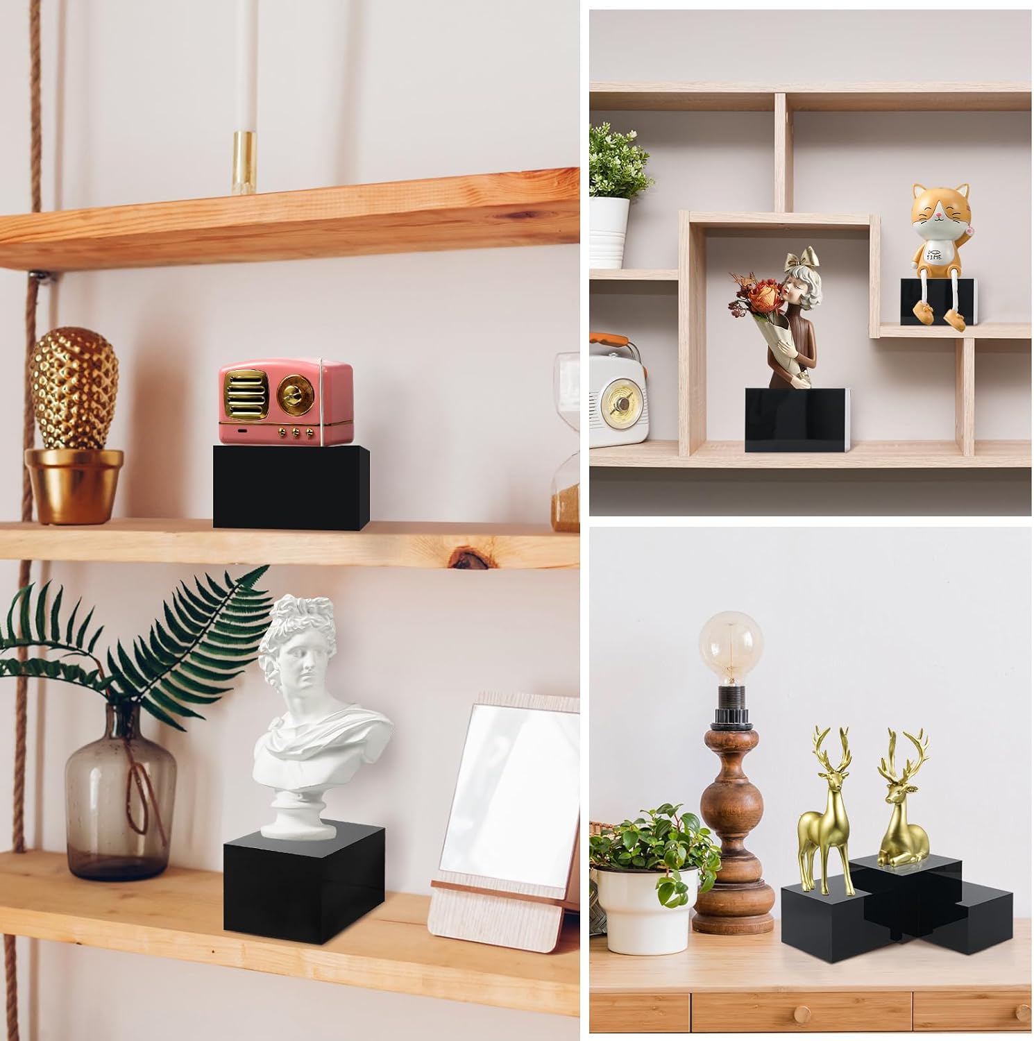 Acrylic Risers for Display Acrylic Cube Boxes Risers / 3 To 8 Inch / Square / Black / Set of 6
