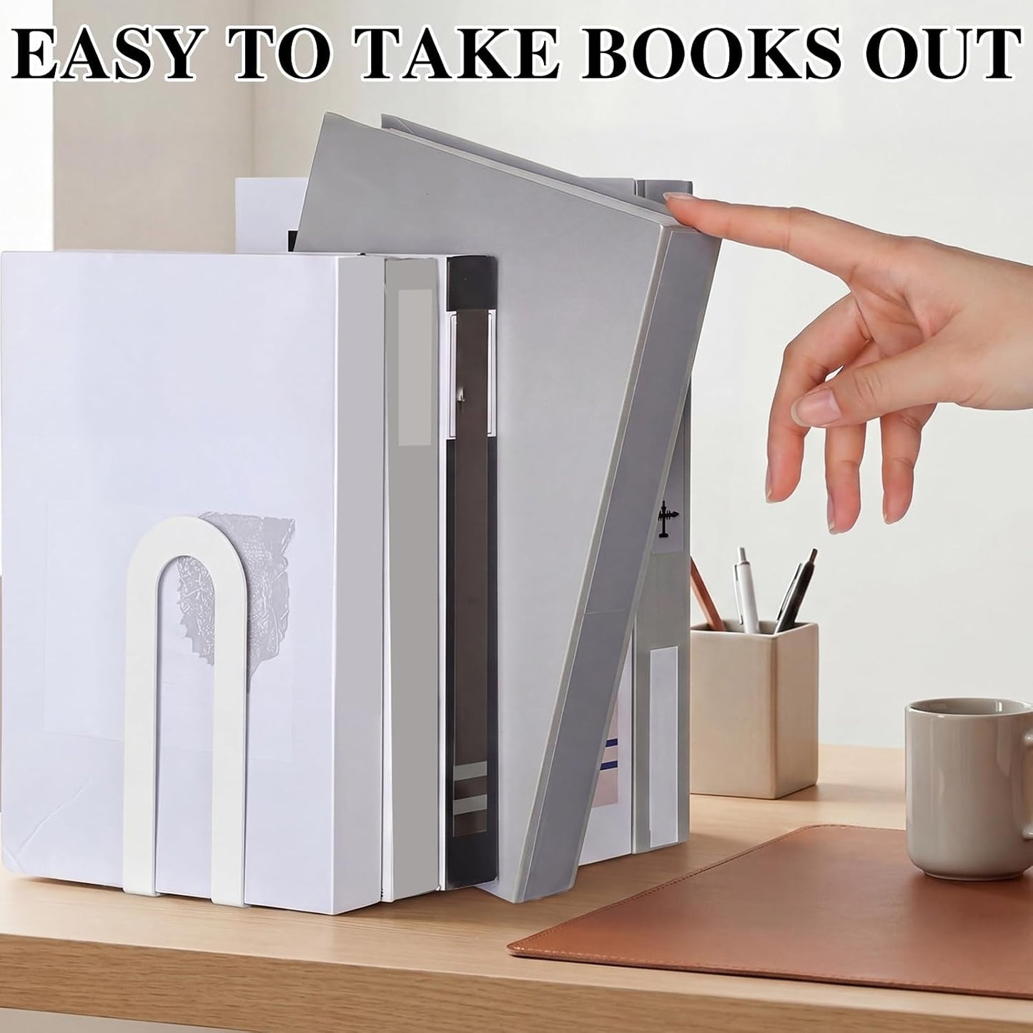 Modern Metal Book Ends / Round / White / Set of 6