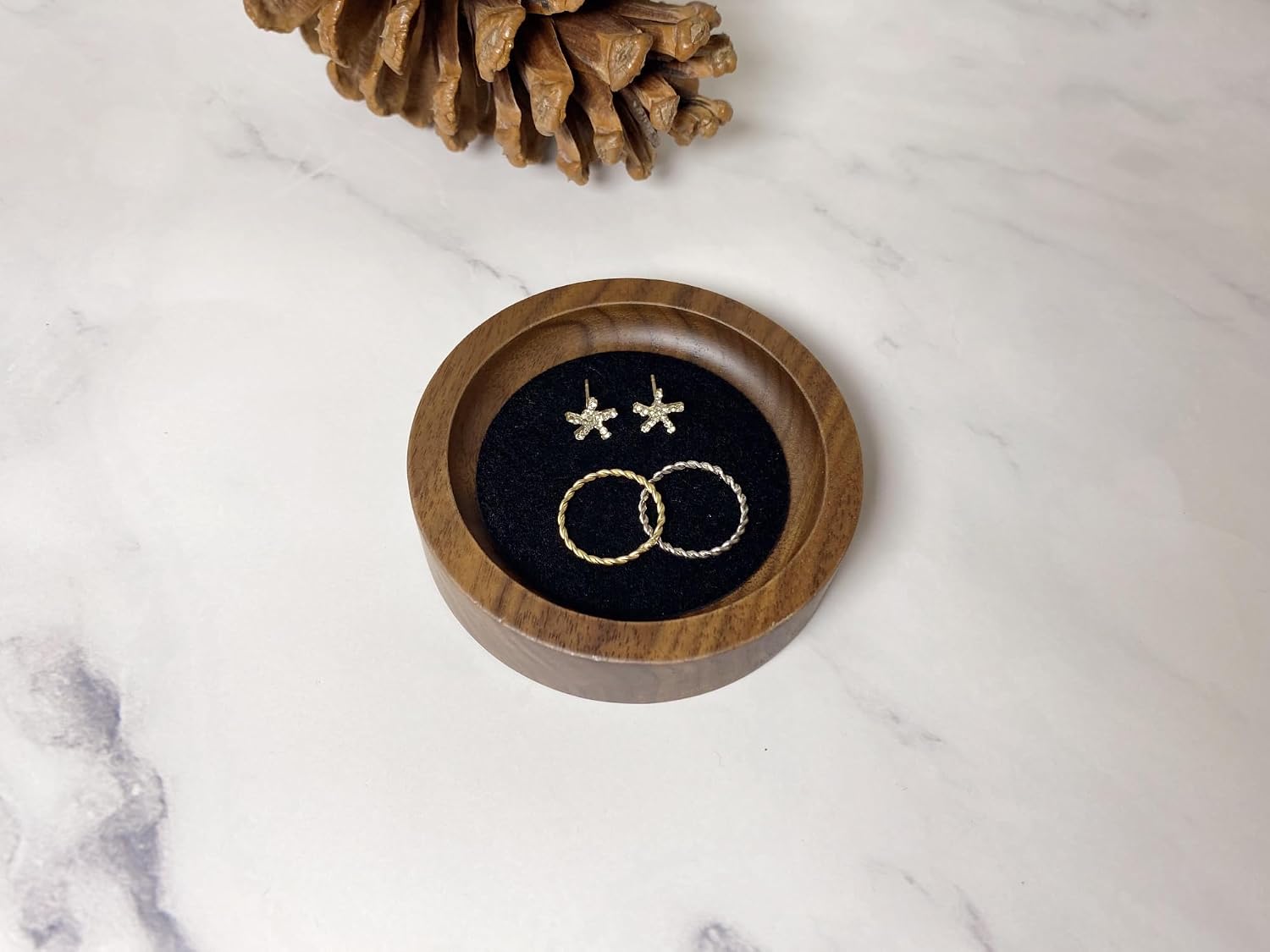 Wooden Jewelry Tray Small Trinket Dish / Round-black