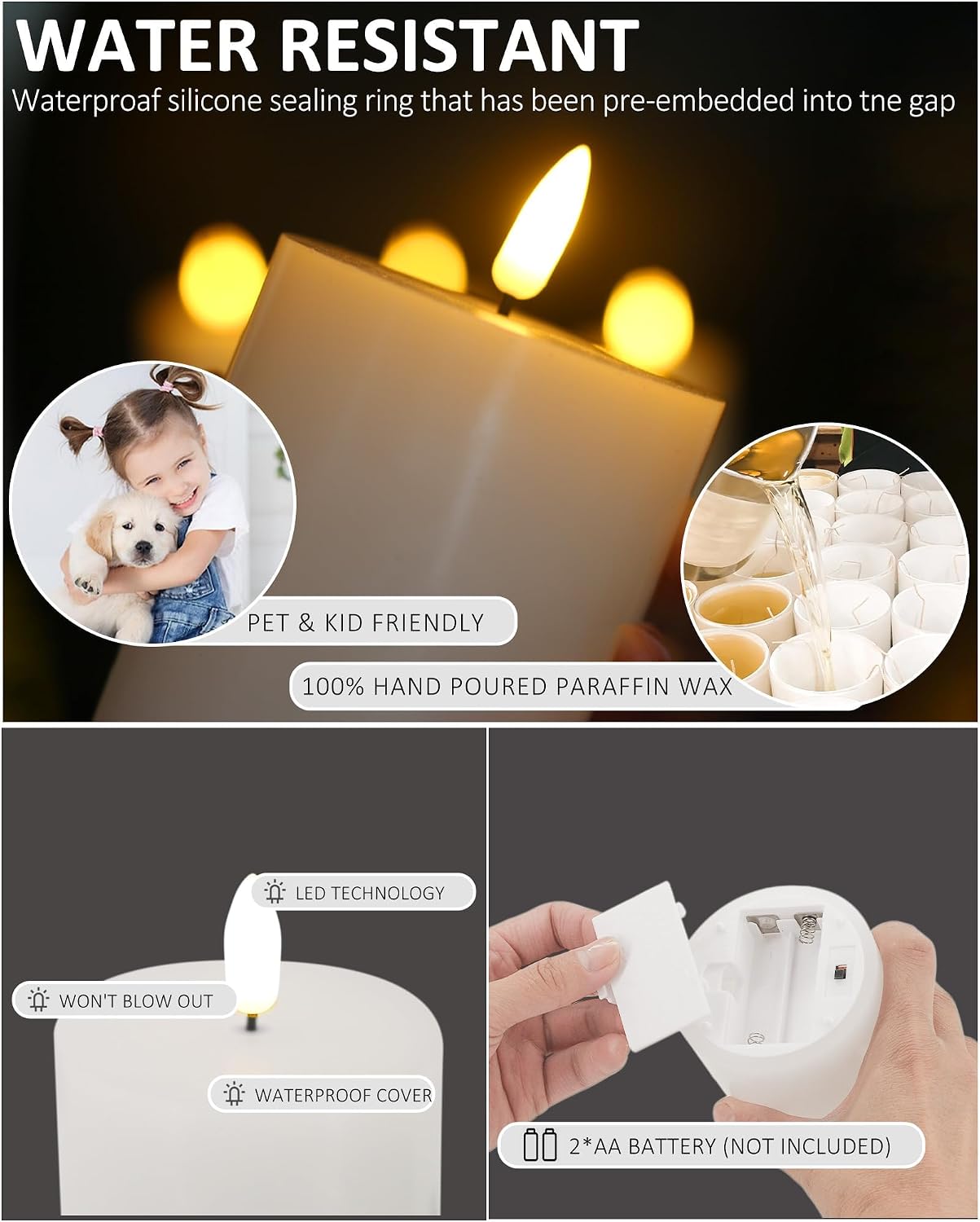 Oleitodh 9 Pcs White Flameless Candles Flat Top LED Candles with Remote Timer, Pillar Flameless Candle Bulk Flickering