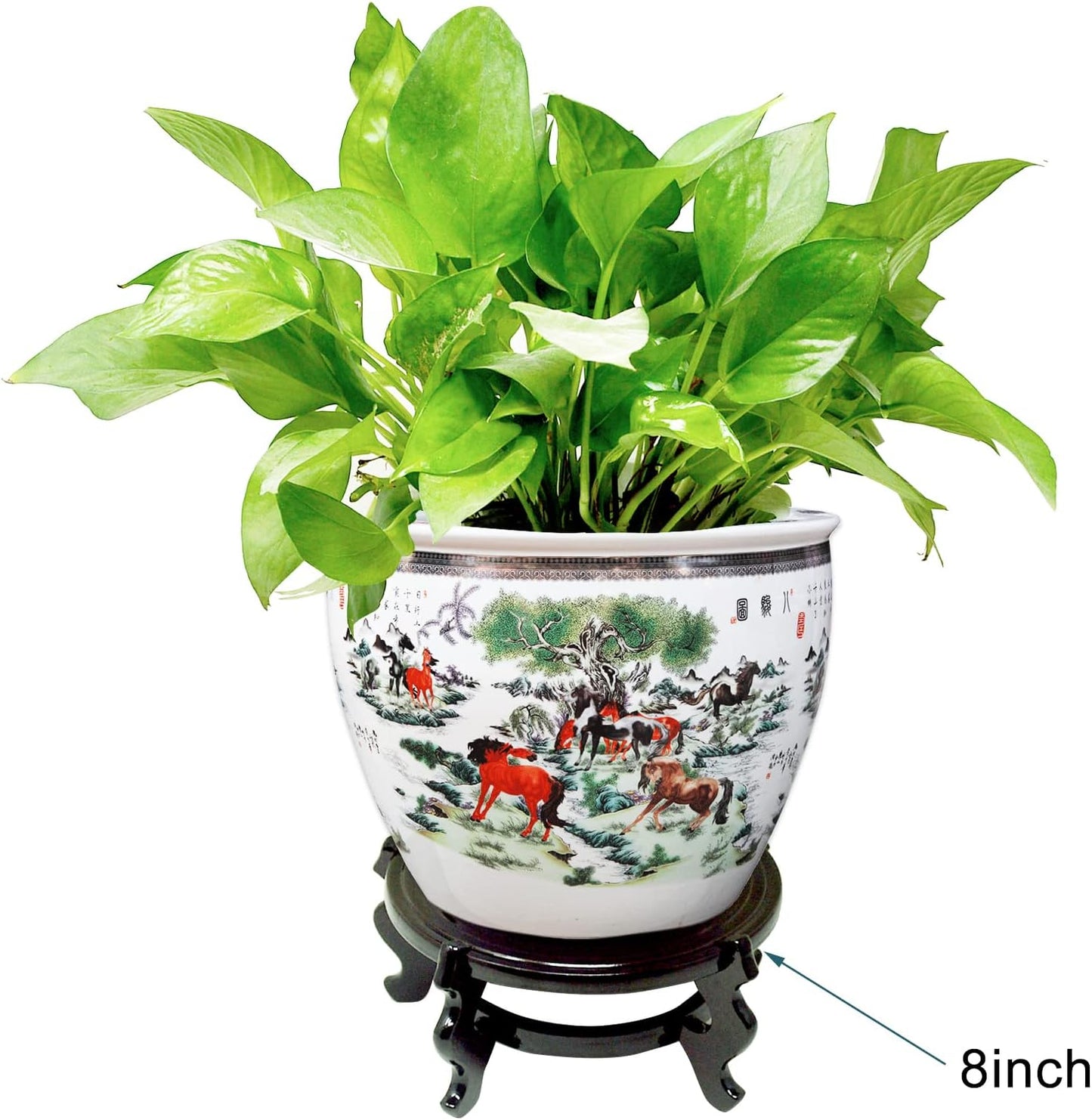 Feng Shui Chinese Wooden Fishbowl Planter Display Stand / 10 In