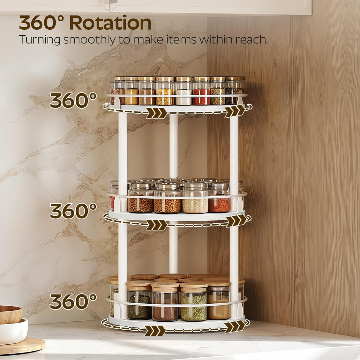 Lazy Susan Organizer, Rotating Spice Rack, 3 Tier Spice Turntable Organizer, Industrial Turntable Spice Holder, for