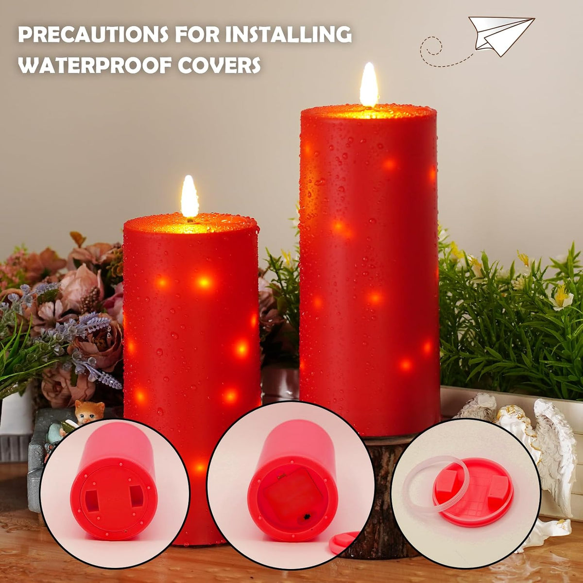 kakoya 10" x 4" Large Outdoor Waterproof Flickering Flameless Candles with Timer,2Pcs Battery Operated LED Pillar
