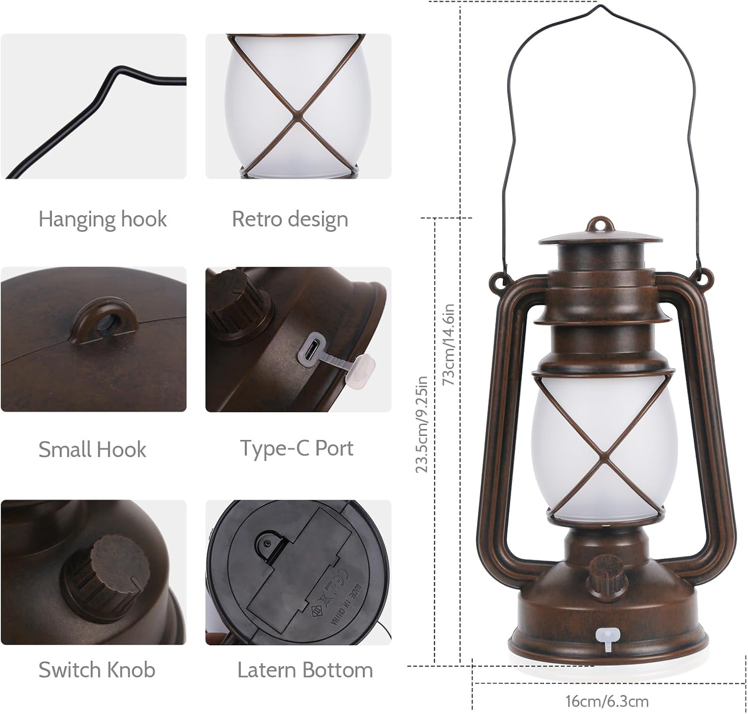 2 Pack Vintage Lantern Flickering Flame Rechargeable LED Retro Camping Lights 4 Modes Remote Control Battery Powered