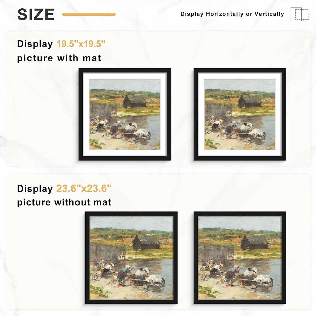 24x24 Black Poster Frame Set of 7, Square Gallery Picture Frames | Fits 20x20 Pictures With Mat or 24x24 Without Mat