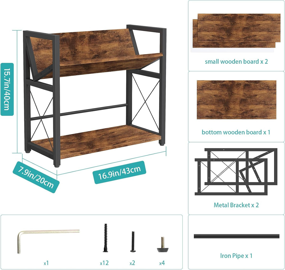 ELITEROO Desktop Bookshelf, 2 Tier Desk Shelf Organizer, Wooden Tabletop Bookcase, Small Desk Top Book Rack for Office