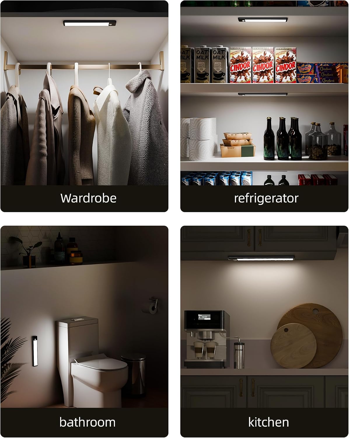 EZVALO 6-Pack Under Cabinet Lighting, 1600mAh Motion Sensor Light, Black LED Closet Lights Wireless, 6500K Dimmable