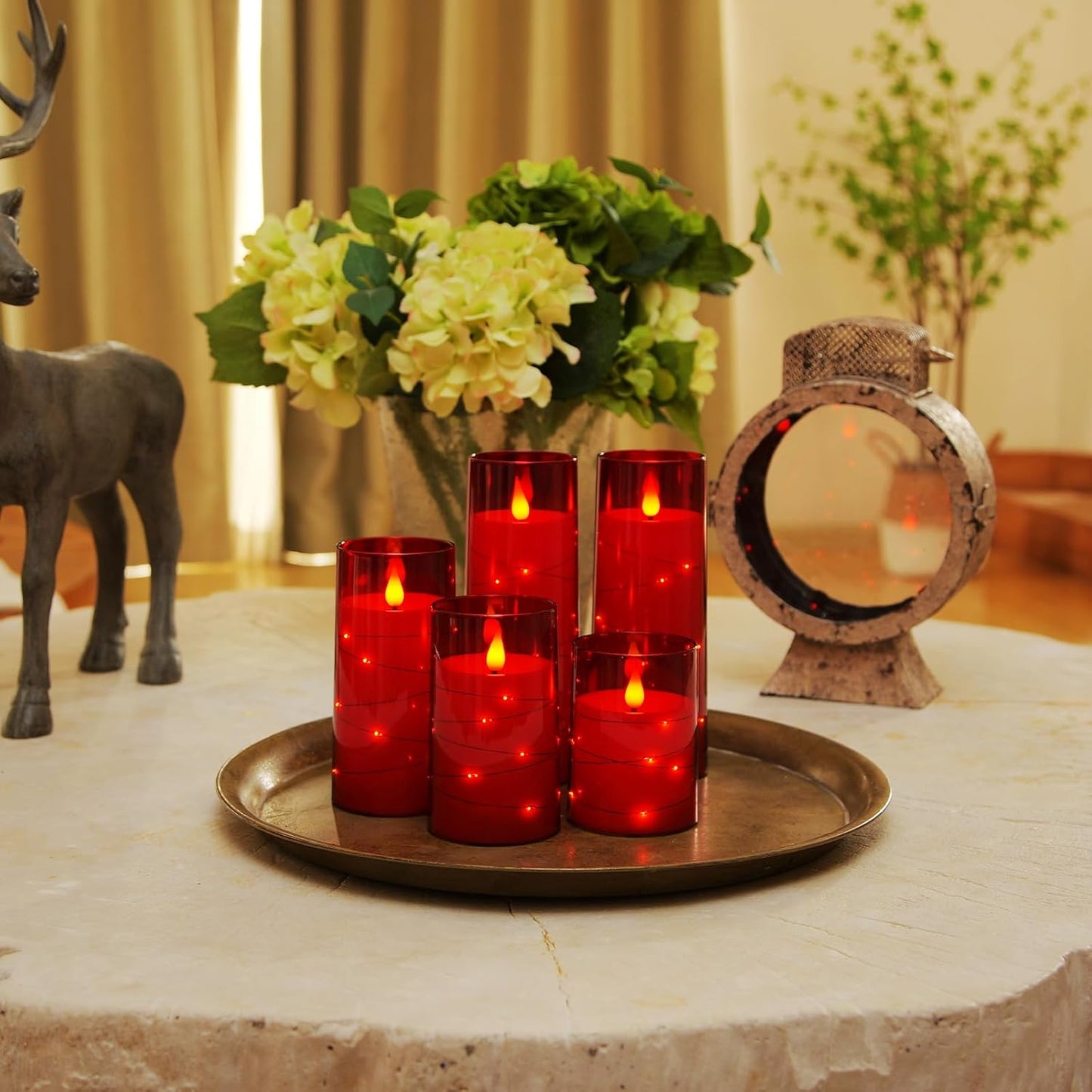 Homemory Acrylic Flameless Candles with Embedded Star String Fairy Lights, Battery Operated Candle, LED Candles, Fake