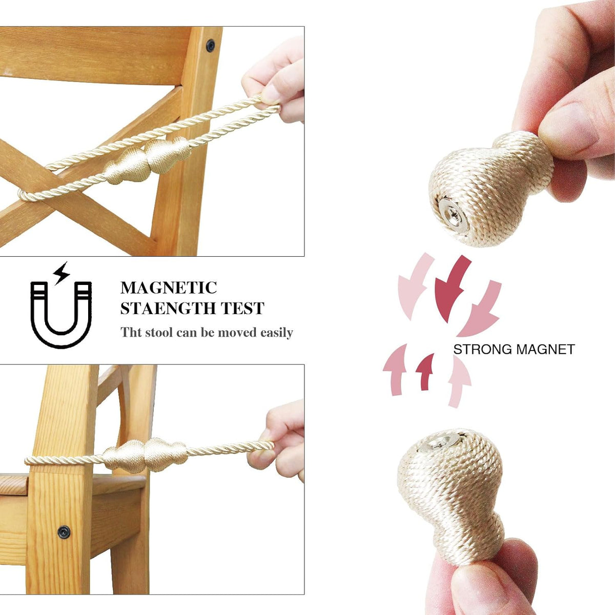 Magnetic Curtain Tiebacks Decorative Curtain Holders for Drapes Nieffeiy | 6 Pack Beige Outdoor Tie Backs Rope Window