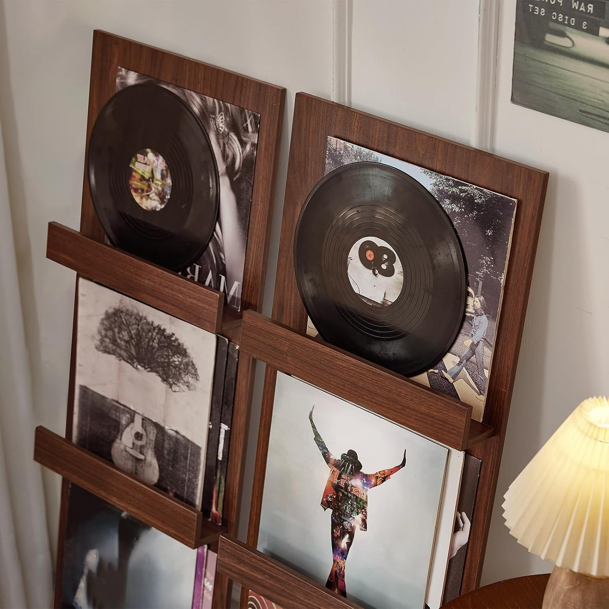 Wall-Leaning Vinyl Record Holder with 3 Tier Display Shelf, 47.5'' Tall Record Storage Magazine Holder, Vinlys Stand