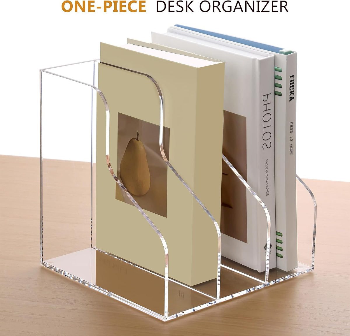 SANRUI Acrylic File Organizer, Clear Magazine Holder with 3-Section, A4 | Desk Organizer with 2.76"-Wide Compartments