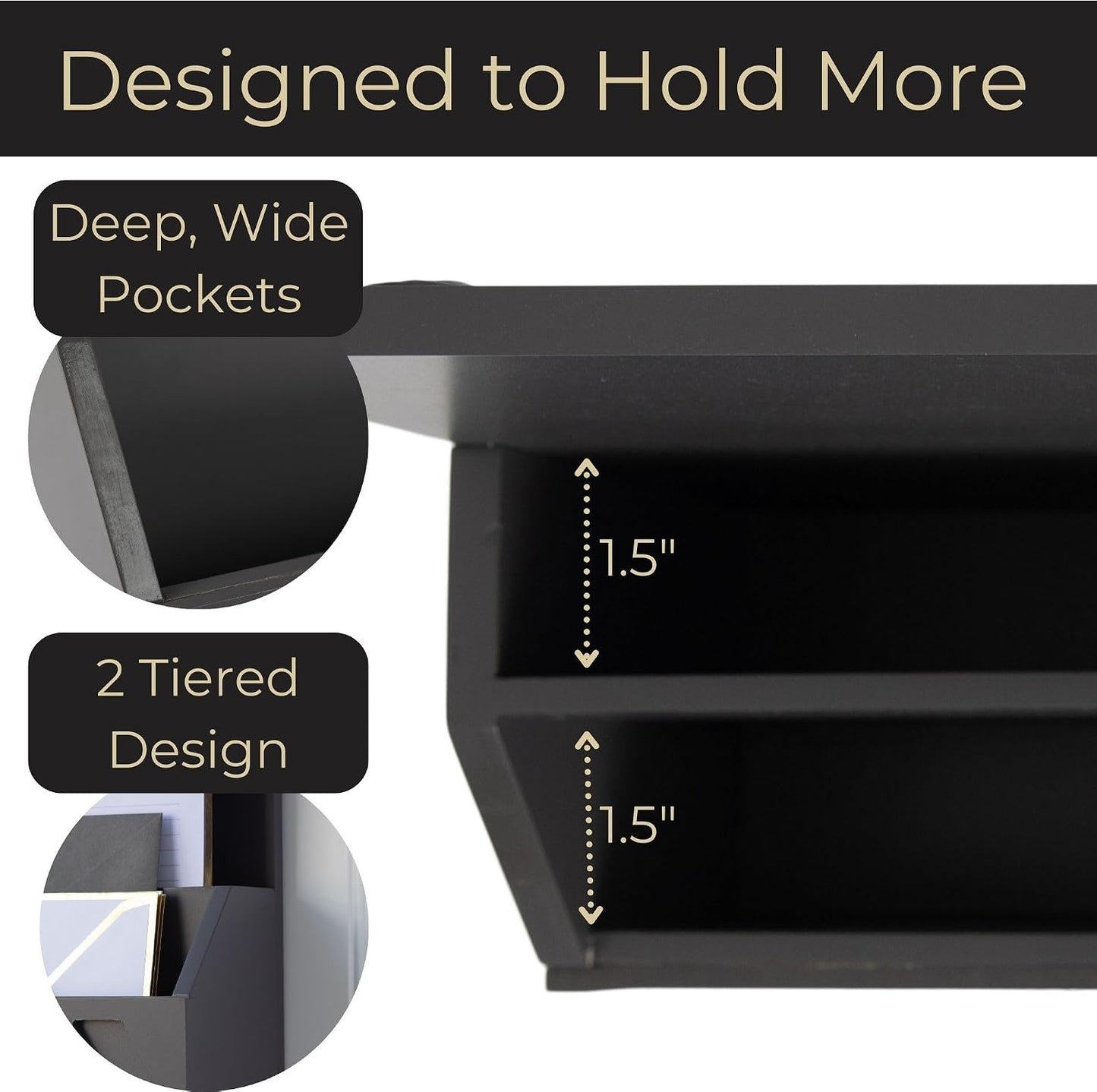 Wall-Mounted Mail and Key Holder in Grey Wood / Gray