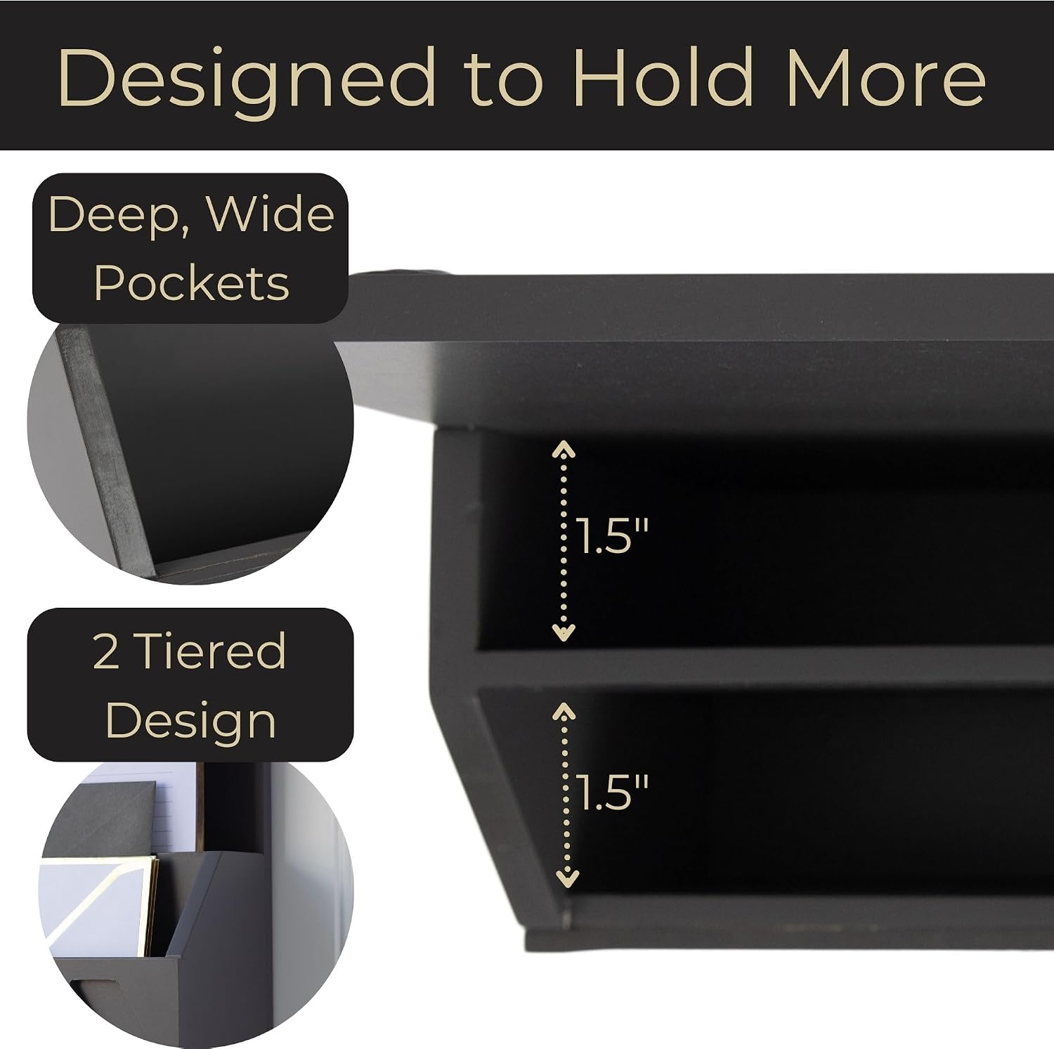 Wall-Mounted Mail and Key Holder in Grey Wood / Gray