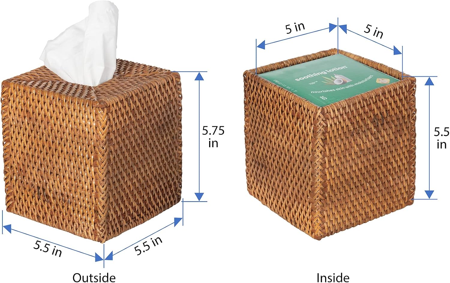 Loma Square Rattan Tissue Box Cover / Brown