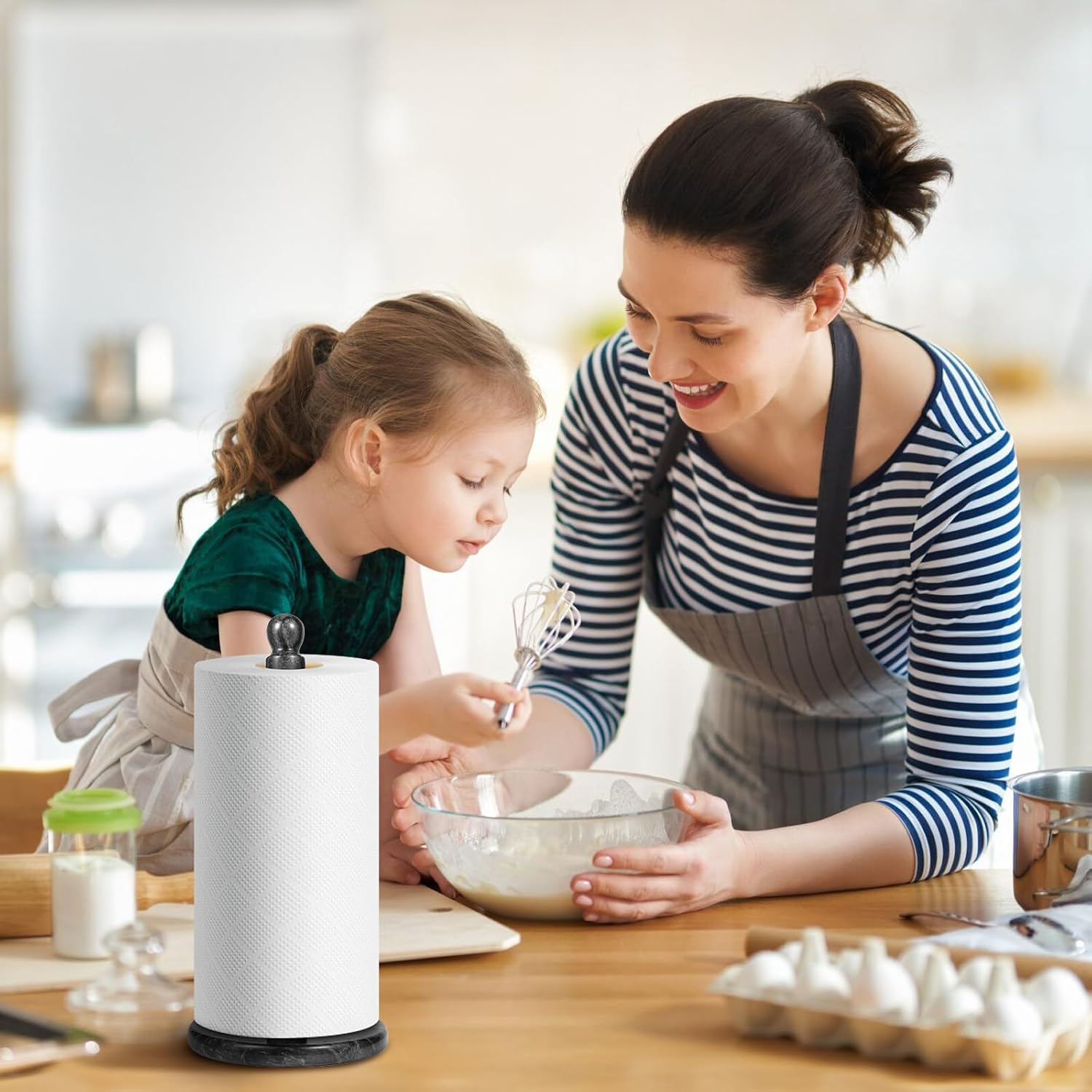 Natural Marble Paper Towel Holder for Kitchen Countertop - 2.6 lbs Heavy Duty Weighted Base for One-Handed Tearing