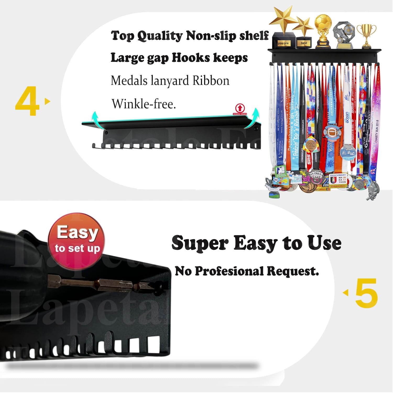 Non-Slip Trophy Shelf,Trophy and Medal Display Shelf, Medal Hanger Display For Wall with 16inchL,Shelves For Trophies