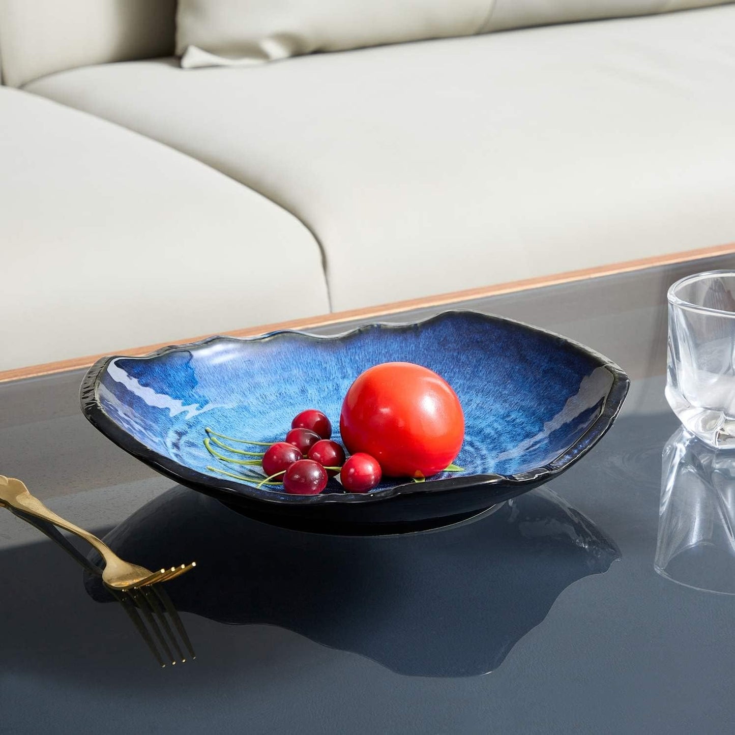 Large Ceramic Decorative Bowl / Blue