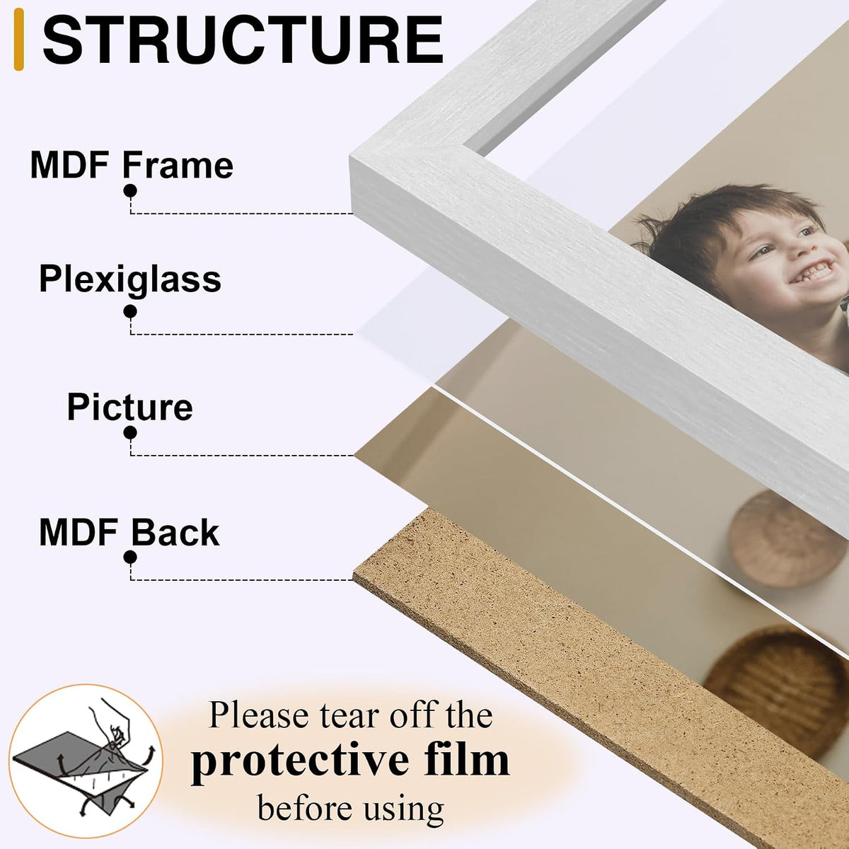 decorUhome Sliver Triple 7x5 Picture Frame Horizontal, MDSL08 | "Z" Shape Folding Design Engineered Wood Trifold Photo