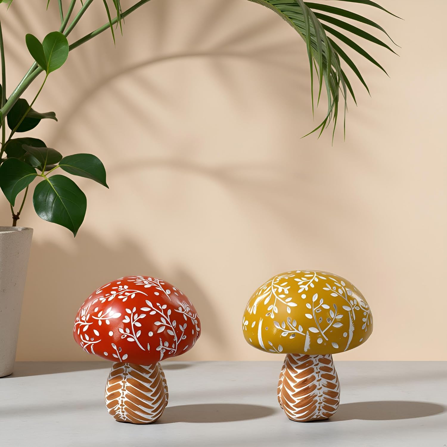 Modern Woven Mushroom Decorative Sculpture / Yellow/red Mushroom / 4.53inch / Set of 2