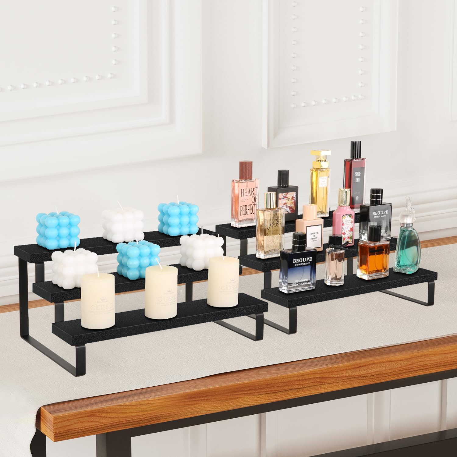 YINMIT Wooden Display Riser Stand, Tiered Perfume and Cologne Organizer Stand, 3 Tier Spice Rack Organizer, Rustic