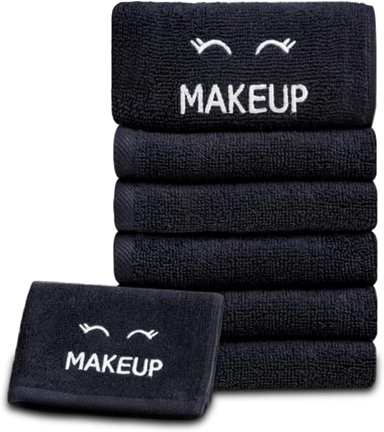 White Classic Bleach Safe Black Makeup Washcloths for Face Cleansing, 12 Pack - Super Soft Luxury Cotton Black Makeup