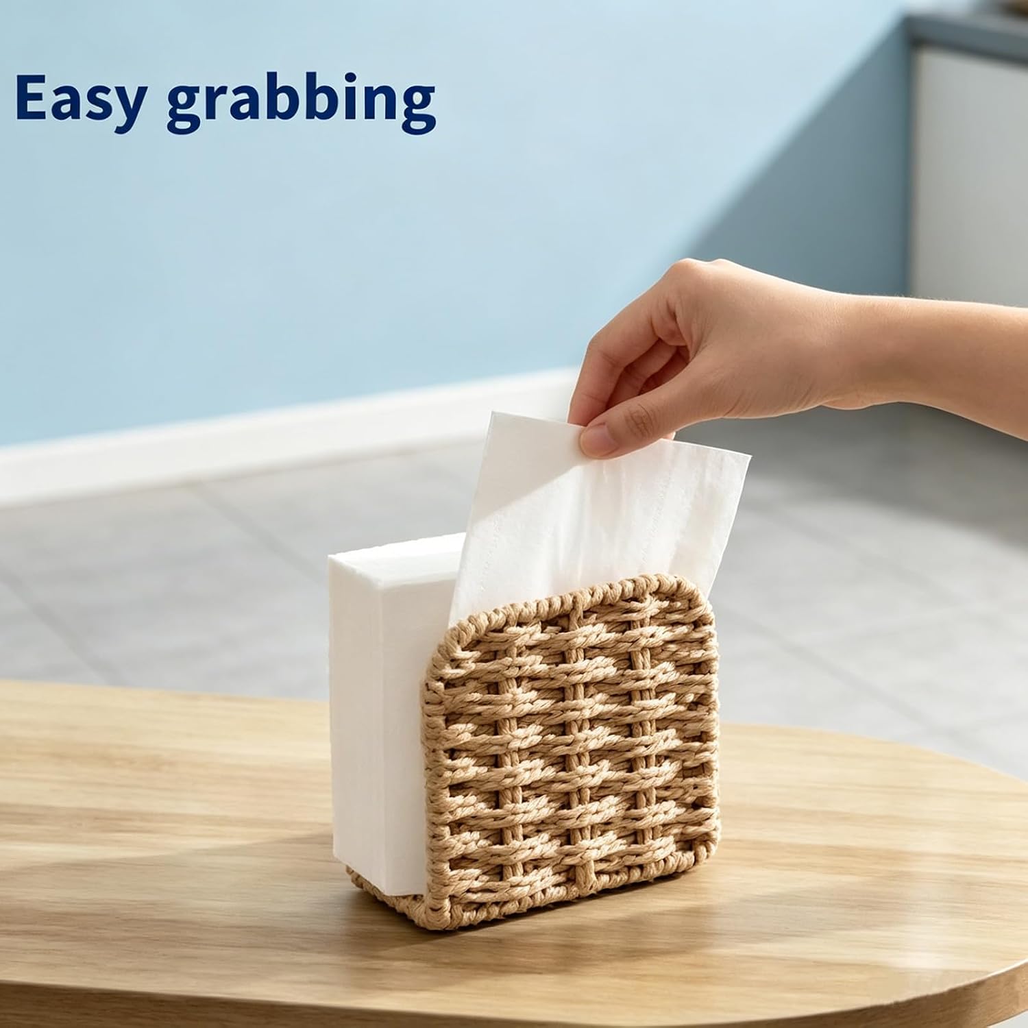 Upright Woven Rattan Napkin Holder / Flaxen / Natural